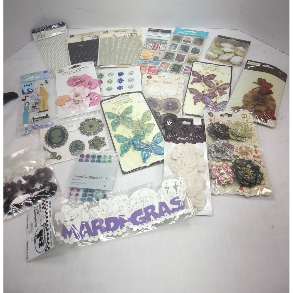 Lot of 19 Scrapbooking Embellishments New And Used Assorted Brands Floral...